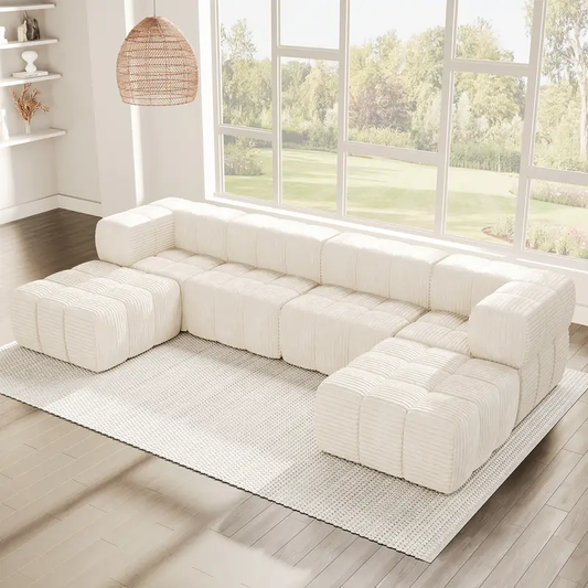 Albott Oversized Modular Sectional Sofa Set – 6-Seater Couch with Chaise Lounge & Ottomans, Soft Corduroy Upholstery