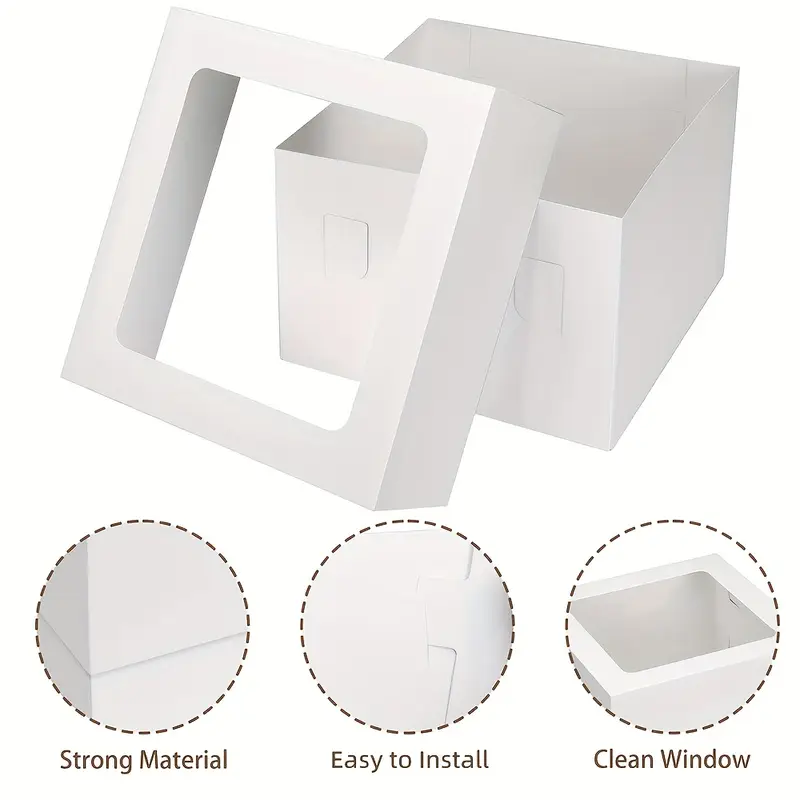 20-Set White Square Bakery Cake Boxes With Window, 8x8/12x12 Inch Tall Freezer-Safe Cardboard Dessert Containers, Sturdy White Cardboard, Cake Decorating Supplies, Cajas Pasteles For Cake, For Cookies Pies Cupcakes Pastry, Birthday, Wedding