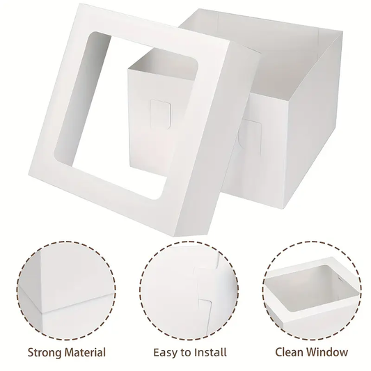 20-Set White Square Bakery Cake Boxes With Window, 8x8/12x12 Inch Tall Freezer-Safe Cardboard Dessert Containers, Sturdy White Cardboard, Cake Decorating Supplies, Cajas Pasteles For Cake, For Cookies Pies Cupcakes Pastry, Birthday, Wedding