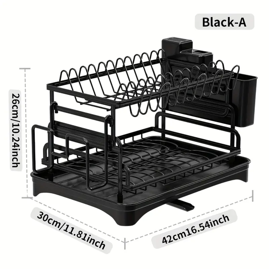 1pc Large Capacity Dish Drying Rack with Drainboard - Multifunctional Kitchen Organizer for Plates, Bowls, and Cups - Black Metal and Plastic Design for Efficient Dish Storage and Organization, Dish Drying Rac